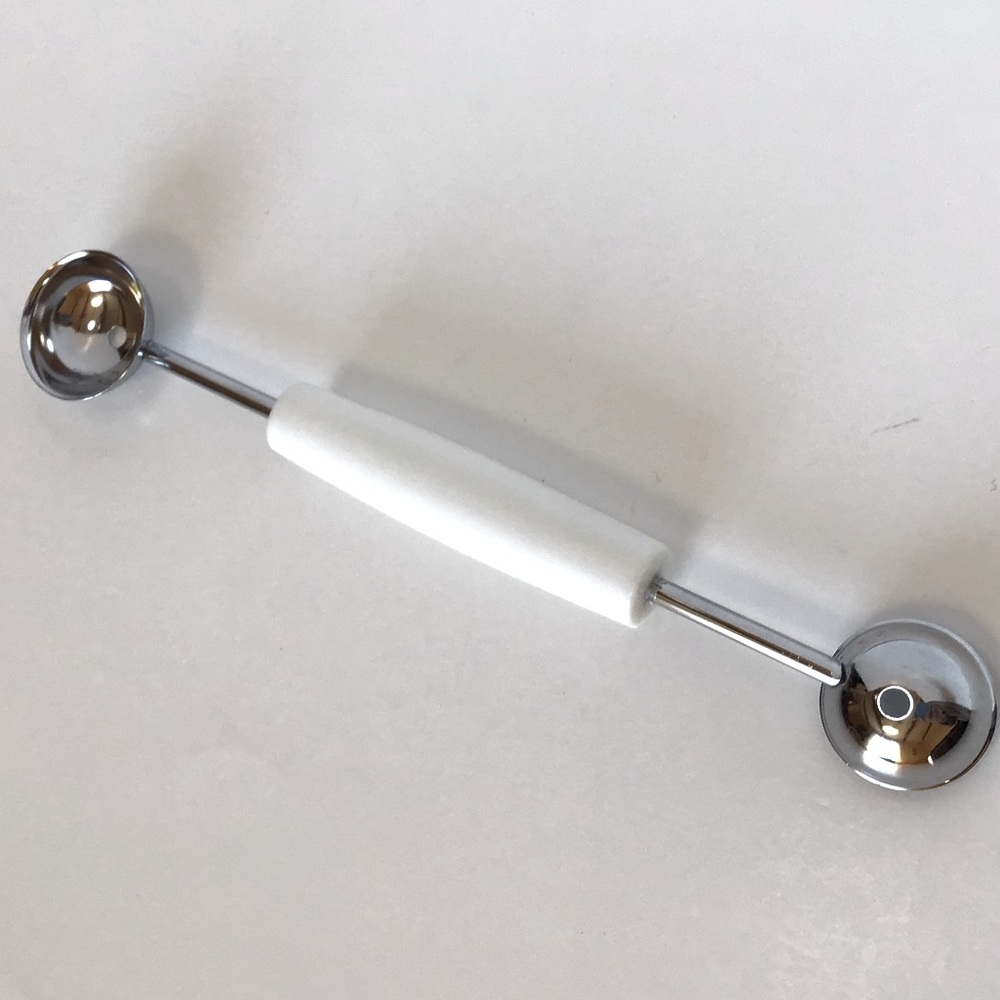 Melon Baller Double End Metal Scoop White Plastic Handle Fun Kitchen Utensil